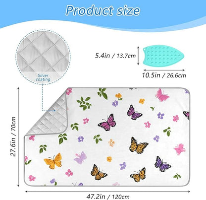 Pretty Butterfly Flower Ironing Mat for Table top Portable Ironing Pad Blanket for Washer Dryer Countertop Travel