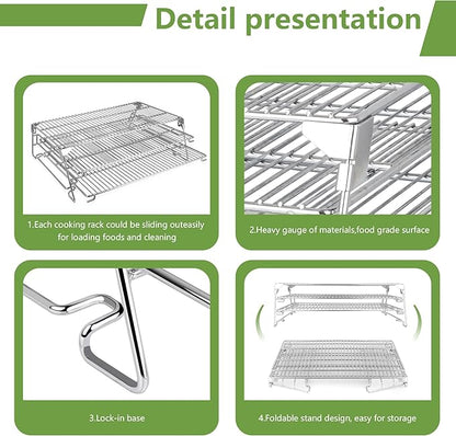 21" 3-Tier Foldable Sliding Jerky Racks for Traeger, Pit Boss, GMG, Camp Chef and More Smoker Grills, 830"² Cooking Space Expansion Accessory for Barrel Pellet Grills