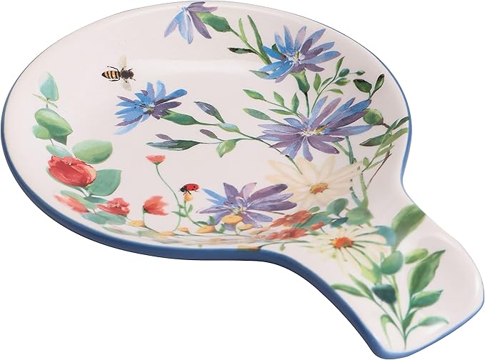 Bico Summer Provence Spoon Rest for Stove Top, Ceramic Spoon Holder for Kitchen Counter, Easy to Clean Coffee Spoon Rest Dishwasher Safe, Kitchen Cooking Utensil Rest for Ladles Spatula