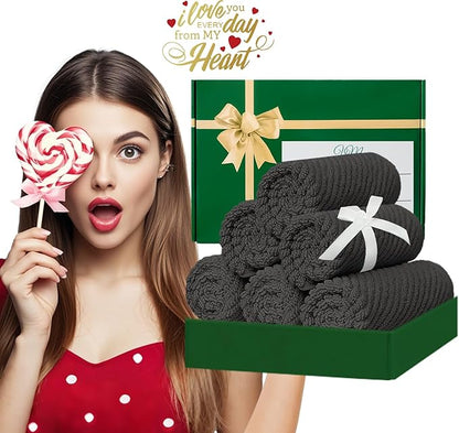 VOOVA & MOVAS Grey Washcloths (6PC, 13"x13") - 100% Cotton | Thick | Quick Dry | Light Weight, 6 Pack Hand Towels, Wash Cloths for Showering, Bathroom Gift Set, Dark Gray