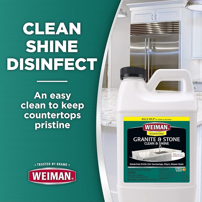 Weiman Disinfecting Granite Daily Clean & Shine Refill, 64 Oz - Safely Clean Disinfect and Shine Granite Marble Soapstone Quartz Quartzite Slate Limestone Corian Laminate Tile Countertop