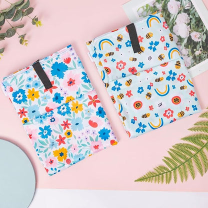 ALVABABY 2 Pack Large Wet Dry Bag Waterproof Hanging Cloth Diaper with Double Zippered Pockets 25x18 inches (Rainbow and flowers)
