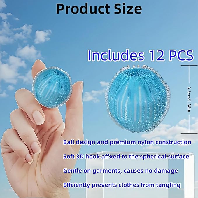 12 PCS Pet Hair Remover for Laundry & Dryer, Reusable Laundry Lint Catcher, Dog Hair Remover Tool for Clothes Bedding, Washing Machine Hair Trap, Non-Damaging Fabric Safe