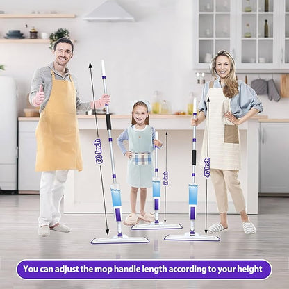 Spray Mop for Floor Cleaning with 60" Extension Handle, Dry/Wet Mop with 14oz Refillable Bottle, 3 Washable Pads&5 Disposable Refills for Hardwood Laminate Tile Floor Dust Cleaning.