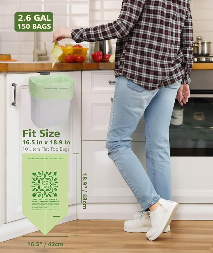 AYOTEE Small Compost Bags 2.6 Gallon Trash Bag, 150 Count Compostable Trash Bags 2.6 Gallon Compost Bag for Countertop Bin 1.3,2,3 Gallon, Small Waste Basket Liners for Bathroom Kitchen Office