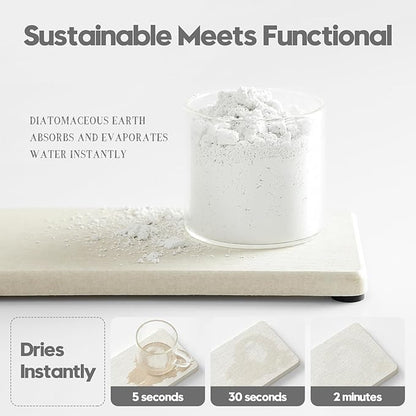2PCS Bathroom Sink Vanity Trays, Water Absorbing Diatomite Stone Drying Soap Dish Dispenser for Kitchen Counter, Sponge Holder Mat Rack Faucet Splash Guard Caddy Organizer, Beige, 9"x3.5"