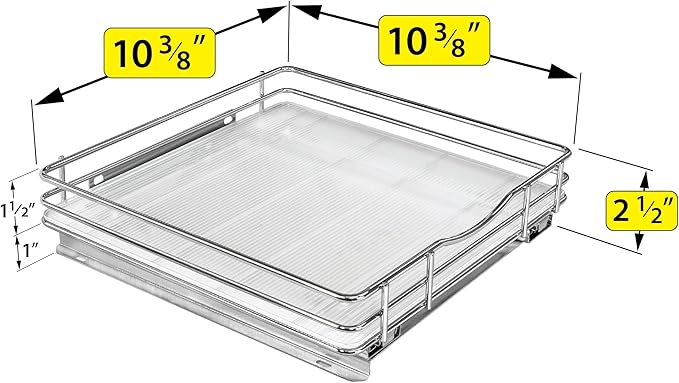 LYNK PROFESSIONAL® Pull Out Spice Rack Organizer for Inside Kitchen Cabinets - 10-1/4 inch Wide - Slide Out Drawer – Chrome Sliding Spice Cabinet Organization Shelf Racks - 1 Tier