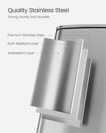 SONGMICS Kitchen Trash Can, 5.2-Gallon (20 L) Trash Bin, Stainless Steel Garbage Can, with Inner Bucket, Soft Close and Stays Open, Metallic Silver ULTB592E01