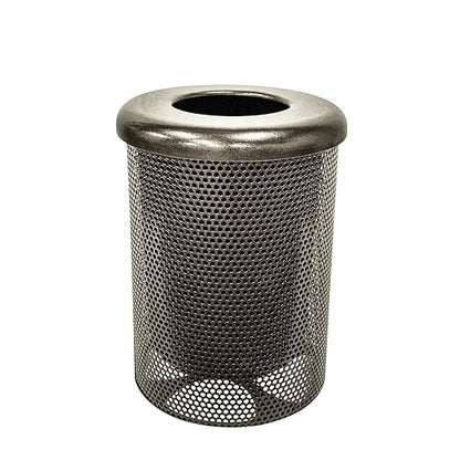 COATEDOUTDOORFURNITURE 32-Gallon Heavy-Duty Punched Steel Round Trash Receptacle, Commercial Outdoor Waste Bin with Liner & Black Flat Top Lid – Made in America (Textured Gold Vein)