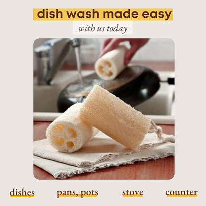 Natural Loofah Dish Sponge (Pack 4) - Vegetable Scrubber for Kitchen - 100% Biodegradable Compostable Dishwashing Scouring Pad Zero Waste