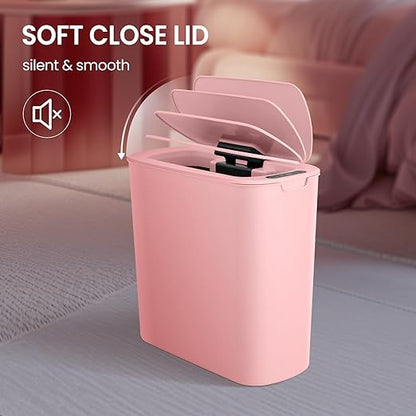 Cesun Automatic Motion Sensor Bathroom Trash Can with Lid, 2.6 Gallon Touchless Trash Bin, Smart Plastic Slim Garbage Can Small Wastebasket for Toilet, Office, rv, Bedroom, Living Room, Pink
