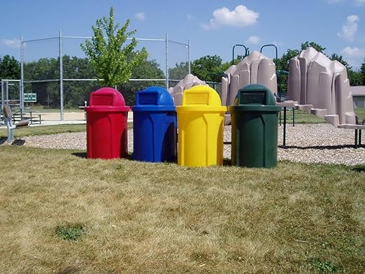 42 Gallon Circle 100% Recycled Plastic Heavy Duty Outdoor Commercial Trash Can with Push Open Dome Lid and Internal Liner - Great for Schools and Businesses - Green