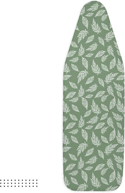 Encasa XO Ironing Board Cover and Pad 49"x18" - Thick 3mm Felt Padding, Drawstring Tightening & Lock, Easy Fit, Scorch & Stain Resistant, Fits Wide Ironing Board - Big Leaves Green