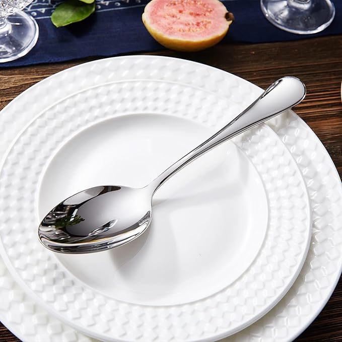 KEAWELL Premium Verona 4-Piece 9 inch Spoon Set – 18/10 Stainless Steel, Heavy-Duty Mirror-Finished Silverware for Daily Meals, Hosting and Special Occasions (4, Serving Spoons)