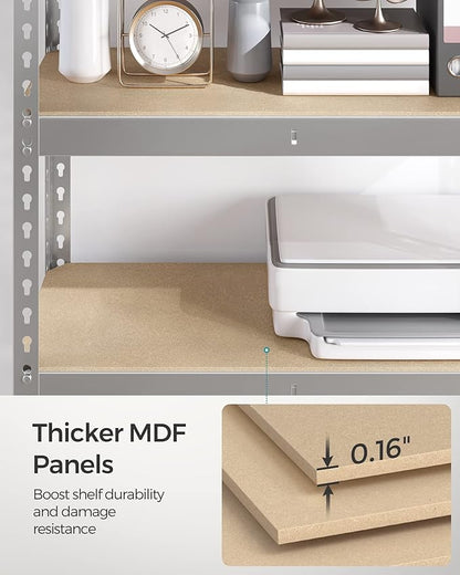 SONGMICS 5-Tier Storage Shelves, Load 2310 lb, Set of 2 Garage Storage, Boltless Assembly, Adjustable Shelving Unit, 11.8 x 29.5 x 59.1 Inches, for Study Shed Basement, Silver UGLR300E02