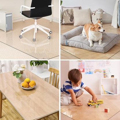 [Tempered Glass] 36" x 55" Glass Chair Mat, Heavy Duty Hard Floor Mat with Round Corner and Polished Edge, Office Chair Mat for Carpet Office Home Hardwood Floor Desk
