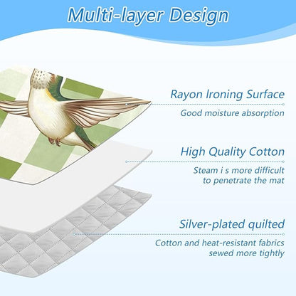 Ironing Mat Portable Ironing Pad Ironing Blanket for Table Top Heat Resistance Double-Side Using Travel Large 47.2 x 27.6 Inch Foldable Lightweight Checkered Green and White Hummingbirds