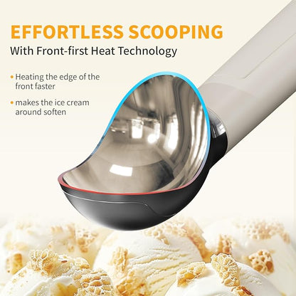 Heated Ice Cream Scoop, Rechargeable Electric Scooper for Hard IceCream, Self Warming Spoon Max to 158℉, Rust-Proof, anti freeze handle, Easy to Clean