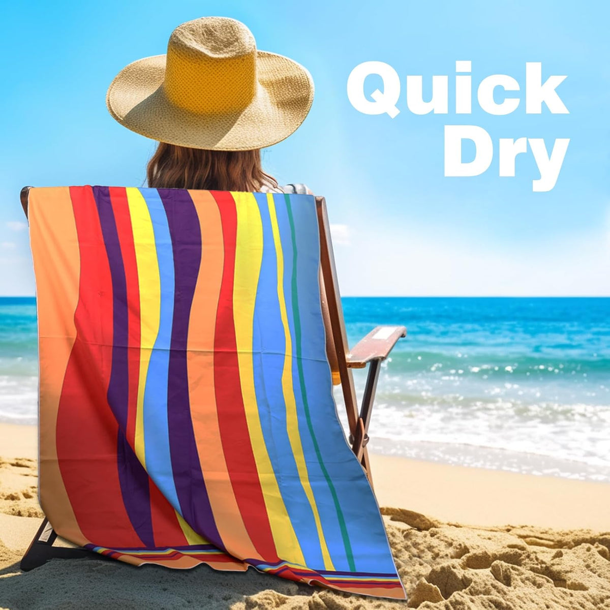 Large Beach Towel, 71" x 39" Oversized Lightweight Compact Quick Dry Sand Free Towel for Travel Swim Pool Yoga Gym Camping (Multicolored Wave)