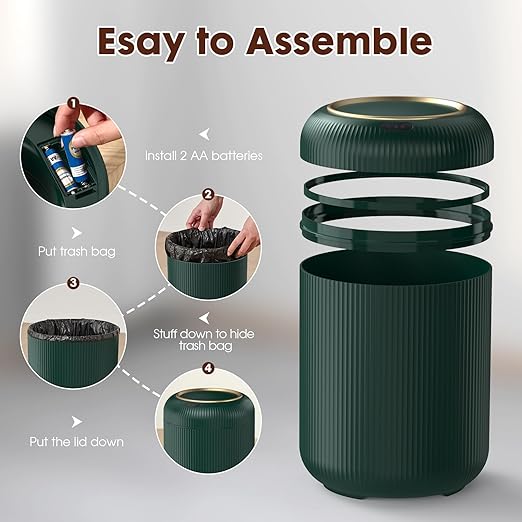 Procade Automatic Motion Sensor Bathroom Trash Can with Lid, 3 Gallon Touchless Trash Bin, Smart Plastic Garbage Can Small Green Wastebasket for Toilet, Office, rv, Bedroom, Living Room