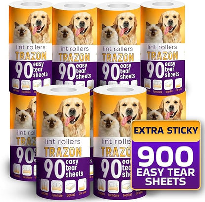Lint Roller Refills 10 Pack of 900 Sheets / 10 Refills Rollers Only, Extra Sticky Roller for Pet Hair, Lint Remover Dog Hair Cat, Fuzz, Animal Fur, Stick Lint Removal Roller Clothes