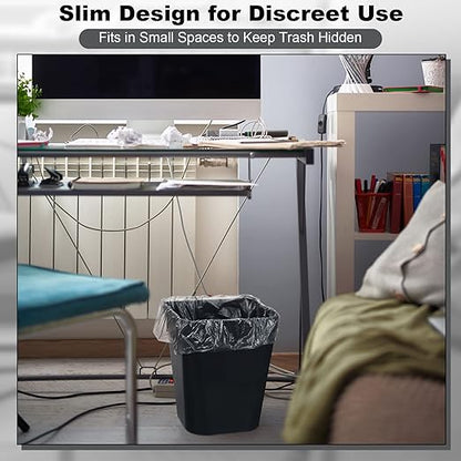 Eccliy 6 Pack Plastic Trash Can with 3 Rolls of Trash Bags Small Wastebasket Garbage Bin Container for Bathroom, Bedroom, Home Office, Living Room, Kitchen (Black)
