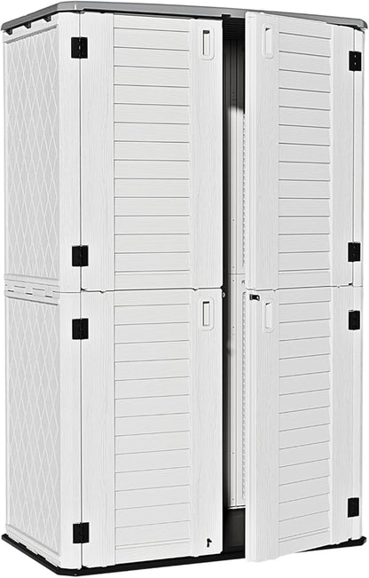 ZZM Large 67 Cu.ft Waterproof Storage Shed, Outdoor Storage Cabinet，Durable Resin Storage for Patio Furniture, Garden Tools, Pool Accessories, Mower Storage (White)