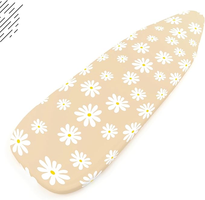 Encasa XO Ironing Board Cover and Pad 57"x22" - Thick 3mm Felt Padding, Drawstring Tightening & Lock, Easy Fit, Scorch & Stain Resistant, Fits X-Large Ironing Board - Daisy Beige