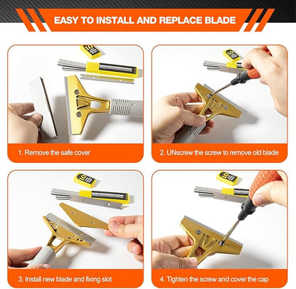 Gomake 4" Wide Razor Blade Scraper Tool with Adjustable 16''-58"(1.3ft -4.8ft) Long Handle, 20PCS Extra Metal Blades, Cleaning Glass Wall Scraper, Painting stripping tools, Tile, Floors, Walls