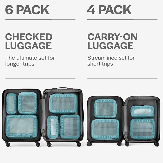 Aerotrunk Compression Packing Cubes for Travel - Luggage Organizer Bags - Double Zipper Packing Cubes for Suitcases (4-Pack, Teal)