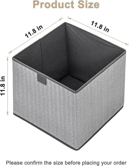 Storage Baskets, 11.8-Inch Woven Fabric Bins, Storage Cubes with Reinforced Handles, Organizer Bins for Closet Shelves, Foldable, for Toys, Clothes, Natural Beige (3PCS/Grey-11.8*11.8*11.8inch)
