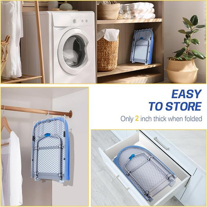 Tabletop Ironing Board with Iron Rest, 32" x12'' Metal Mesh Panel Mini Ironing Board with Heat Resistant Cover, Portable Small Iron Board Foldable for Dorms, Apartment and Travel, Blue