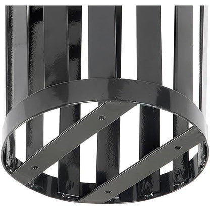 Global Industrial 24 Gallon Heavy-Duty Outdoor Metal Slatted Round Trash Receptacle with Rain Bonnet Lid, Powder Coat Finish, 23" Diameter x 41-3/4"H, Black