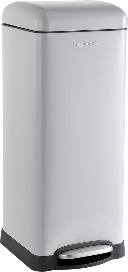 happimess HPM1007C Betty Retro 8-Gallon Step-Open Trash Can with Soft-Close Lid, Fingerprint Resistant, Modern, Minimalistic for Home, Kitchen, Laundry Room, Office, Bedroom, Bathroom, Gray