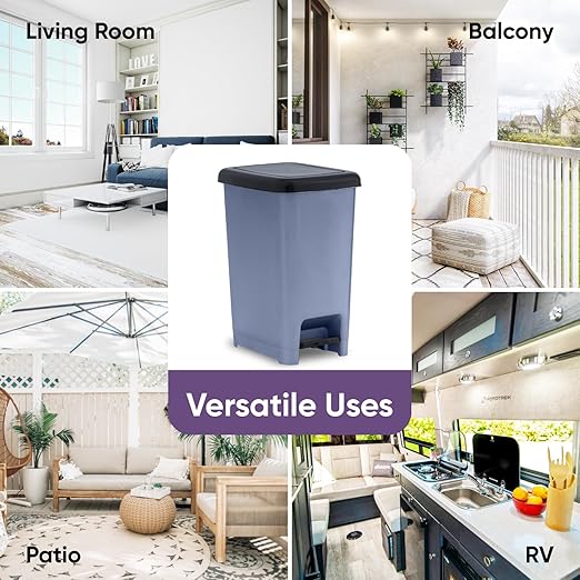 Superio Slim Trash Can with Foot Pedal – 2.5 Gallon Step-On Trash Can with Lid, Small Plastic Mini Garbage Can, for Bathroom, Kitchen, Office, Under Desk, Bedroom, Dorm – Grey/Black (2)