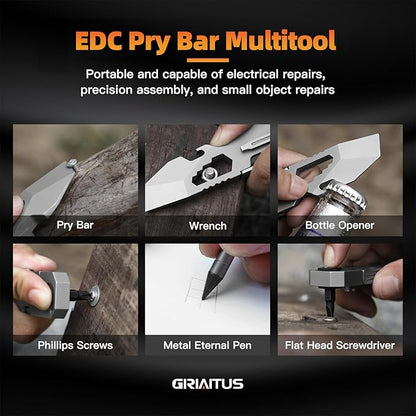 EDC Pry Bar Multitool with Bi-Directional Ratchet Screwdriver & Everlasting Pen, Wrenches, Crowbar, Bottle and Box Openers - Your Versatile Companion for Everyday Carry and Camping Accessories