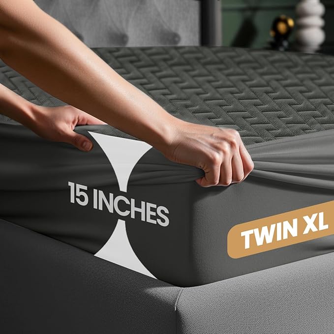 Utopia Bedding Waterproof Mattress Protector Twin XL (Gray) Size, Premium 3D Air Soft Fabric Mattress Cover, Fits 15 Inches Deep, Breathable, Fitted Style with Stretchable Pockets