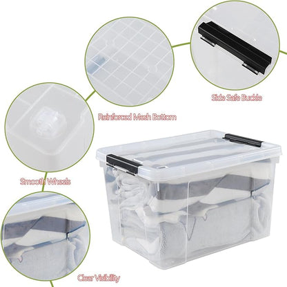 Pekky 34 Quart Clear Storage Bins with Lid, 4 Pack Latching Box Totes