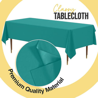 Exquisite 66% Thicker Premium Plastic Table Cloth Rectangle Table Cover 0.5 Mil 6 Pack Teal Table Cloth 54 Inch x 108 Inch Disposable Tablecloth Won't Tear Easily Like Cheap Thin Brands