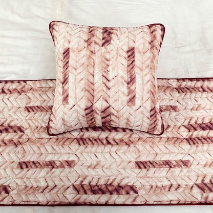 The HomeCentric King/Queen/Twin Maroon & Ivory Decorative Full 68"x18" Bed Runner with 2 Pillow Cover, Tie & Dye, Beaded & Quilted Bed Scarf on Cotton Fabric - Tie Dye Love