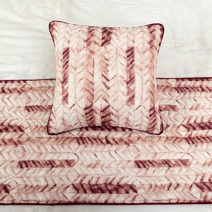 The HomeCentric King/Queen/Twin Maroon & Ivory Designer CA King 86"x18" Bed Runner with Pillow Cover, Tie & Dye, Beaded & Quilted Bed Scarf on Cotton Fabric - Tie Dye Love