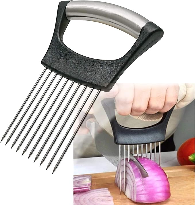 Stainless Steel Onion Holder for Slicing,Onion Slicer Holder,Onion Cutter for Slicing of Onions,Tomatoes,Avocados,Eggs and Other Vegetables,KItchen Utensils