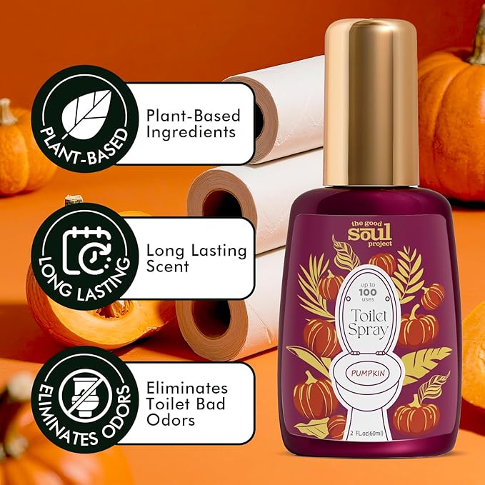 Toilet Spray, Pumpkin Scent, Travel Essentials, 4 Fl.Oz, Up to 200 Uses, Bathroom Odor Eliminator - Pumpkin, Smoked Vanilla & Cinnamon