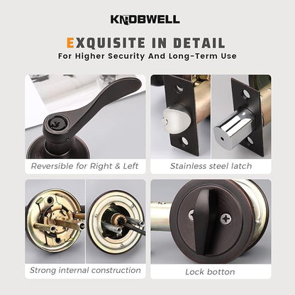 KNOBWELL 3 Pack Front Entry Door Handle Lock Set with Single Cylinder Deadbolt, Exterior Entry Lever Door Handle and Deadbolt, Door Handle Lever with Lock and Key, Oil Rubbed Bronze, Keyed Alike
