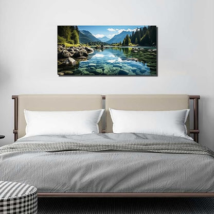 GUGIKA Landscape Wall Art for Living Room, Mountain and Lake Wall-Decor for Bedroom, Natural Scenery Canvas Prints Pictures for Hallway Office, Size 40 x 20 Inches
