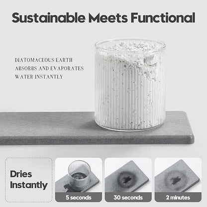 3PCS Bathroom Sink Vanity Trays, Quick Stone Drying Mat Dish Soap Dispenser Sponge Holder for Kitchen Counter, Diatomaceous Earth Water Absorbing Caddy Organizer, Light Grey