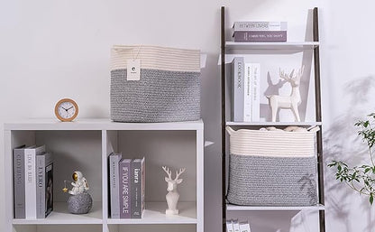 Medium and Large Woven Basket//With Handle, Used for Toys and Fabric Storage Basket used for Storing xl Storage Box, Decorative Storage Box Room 2pack (14L12H Silver Gray, 14L*10W*12H)