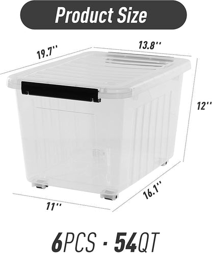 Citylife 54 QT Clear Plastic Storage Bins with Lids Stackable and Nestable Storage Boxes with Lids Large Plastic Storage Containers for Garage, Closet, Kitchen, 6 Packs