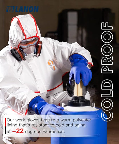 LANON PVC Coated Cold Proof Heavy Duty Gloves, Waterproof Warm Work Gloves for Freezer Work, Chemical & Oil Resistant, Non-Slip, XL