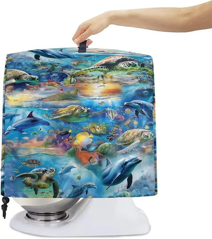 Ocean Dolphin Turtle Print Mixer Cover Stand Mixer Dust Proof Covers with Handle and Front Pockets Kitchen Aid Mixer Cover for 6-8 Qt Mixer,Kitchen Coffee Maker Toaster Machine Dust Cover